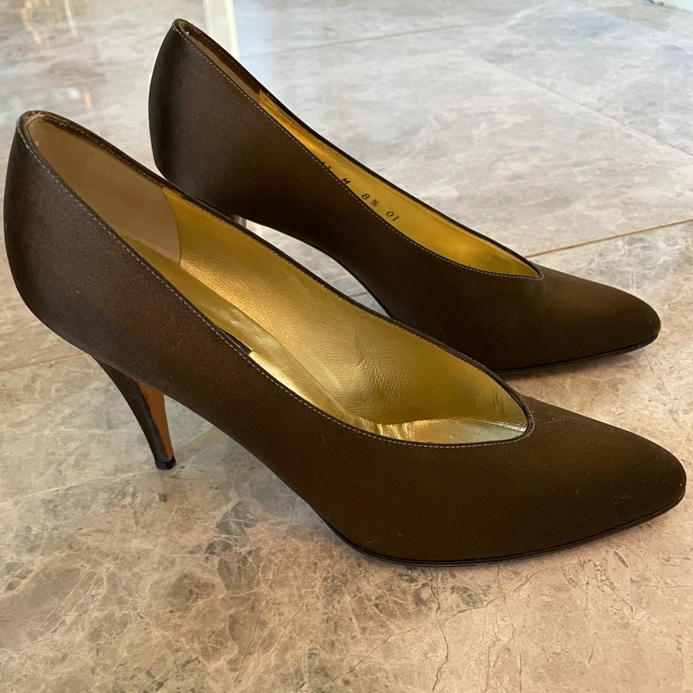 Anne Klein Brown Satin Stilettos